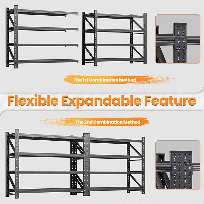 79”W Garage Shelving Heavy Duty, 7000LBS Metal Storage Shelves, 24” Deep Storage rack shelf, Steel Tall Industrial Shelving , 4 Tier Adjustable Standing Shelf for Warehouse / Shop 79"W x 24"D x 79"H