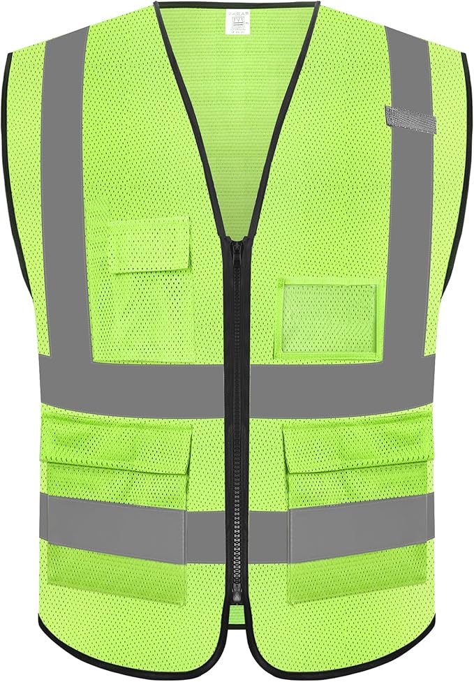 Reflective Safety Vest for Men Women with 5 Pockets and Zipper Front High Visibility