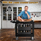 2-Tier Rolling Tool Cart,Heavy-Duty Plastic Service Cart with Lipped Shelves,550 lbs Capacity Utility Cart,40 x 17 Inch Rolling Work Carts for Garage,Salon,Kitchen,Office-Black