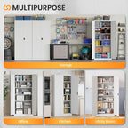 Metal Garage Storage Cabinets with Lock, 72" Tall Tool Cabinet with 2 Door and 5 Adjustable Shelves, Locking Garage Cabinets and Lockable Steel Locker for Home Office Warehouse - (White-72”H)
