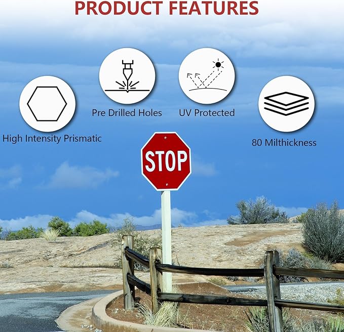 3 Pack Large Stop Signs, 30 x 30 Inches Street Road Sign, UV Protected and Weather Resistant, Octagon Rust Free Aluminum Sign, 2 Pre-drilled Holes