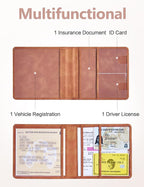 Mymazn Car Registration and Insurance Holder, Faux Leather Glove Box Organizer with Magnetic Closure for Driver's License & Essential Documents, Vintage Brown