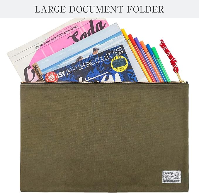 Rough Enough Important Document Storage Bag File Folder Organizer Pouch with Zipper Waxed Canvas Water Repellent for Travel Office Legal Size Green