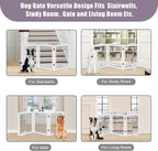 LZRS 3-Panel Freestanding Adjustable Wooden Dog Gate—30" Tall Foldable Pet Barrier with Support Feet, Chew-Resistant Solid Hardwood & Steel Wire Safety Fence for Doorways, Hallways, and Stairs, White