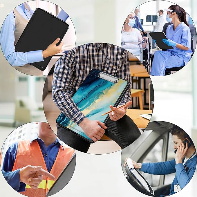 Clipboard with Storage,Office Supplies Nursing Clipboards Folder with Pen Holder Plastic Foldable Clip Board with Storage for Nurse Teacher,Blue Marble