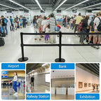 Therwen 6 Pcs Double Retractable Belt Barrier with Stanchion Dual Retractable Safety Belt Heavy Duty Crowd Control Stanchions Stainless Steel Post Holder Safety Barrier Stand (9.8 ft,Black)