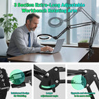 12X Magnifying Glass with Light and Clamp, Ultra Long 3-Section Arm LED Lighted Desk Magnifier, Helping Hand Solder Station, 5 Color Stepless Dimming, 4-Way Large Clip for Craft Workbench Repair