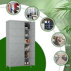 72" inch Employee Locker, Tall Metal Locker with 18 Doors, Storage Locker for Employees School Hospital Garage Gym Home Office with Hooks Requires Assembly (Light Gray)
