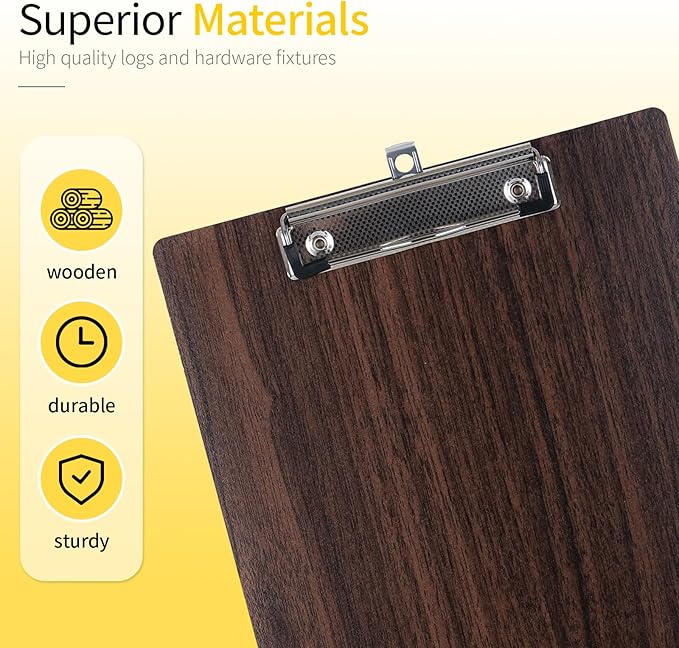 Wood-Grain Lap Board Clipboard, for Letter & A4 Size Solid Wood Texture Writing & Sketching Board with Heavy-Duty Clip (Walnut, 5)
