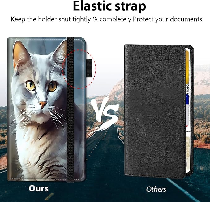 Car Registration and Insurance Holder, Leather Car Glove Box Organizer, Cool Car Accessories for ID, Driver's License Cards & Essential Document,business cards,Men&Women,Cat Grays