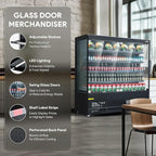 WILPREP Commercial Display Refrigerator, 76" Open Air Merchandiser with 46.9 cu. ft. Volume LED Lighting Night Curtain, Grab and Go Display Refrigerator Showcase for Store Cafe Bar Shop