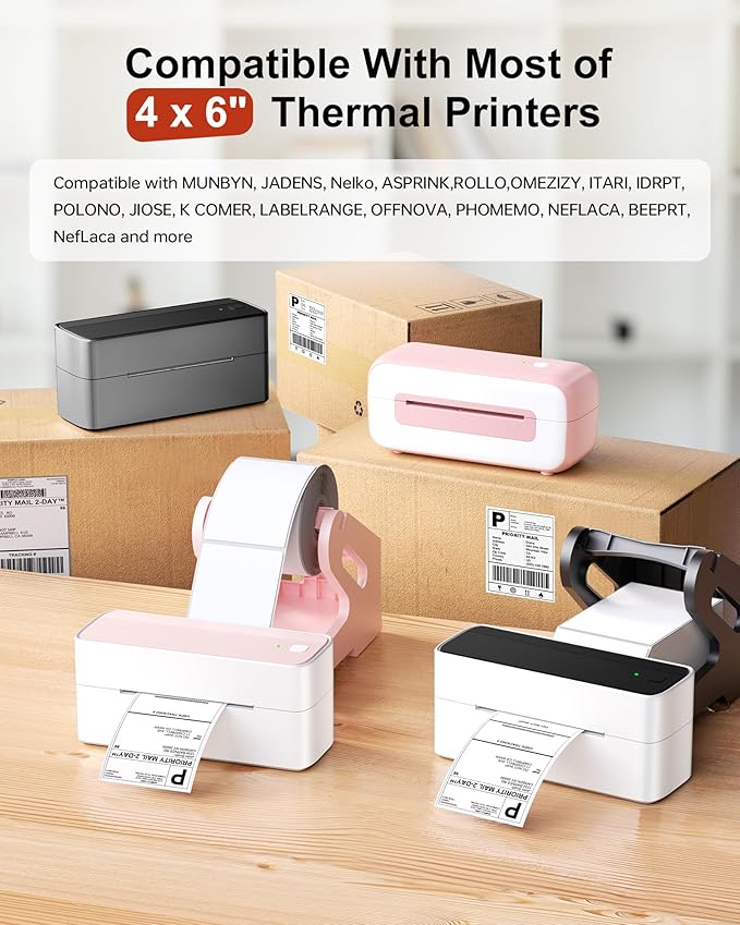 Phomemo 4x6 Shipping Labels, 1000 PCS Fan-Fold Thermal Labels, Compatible with MUNBYN,JADENS,Nelko,KNAON,Phomemo 241bt,243bt,D450BT,D520BT, Label Printer,Water/Oilproof Label Stickers for Address Mail