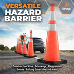 Xpose Safety 36 Inch Orange Traffic Cones Heavy Duty 12lb with 6" & 4" Collars, 1 Pack - Multipurpose PVC Plastic Safety Cone for Parking, Soccer, Caution, Kids and Construction - DOT Approved