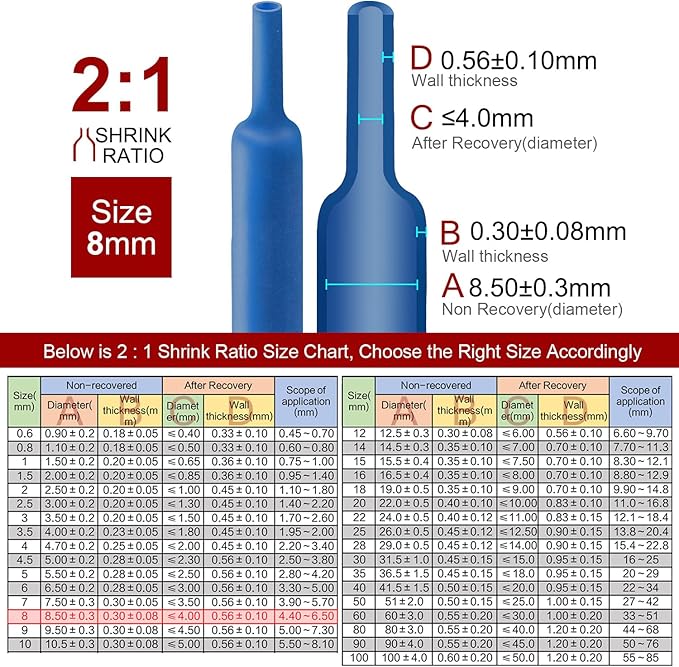Chanzon 5/16 inch (8mm) Blue Heat Shrink Tubing - 80Ft Roll, 2:1 Ratio Polyolefin Sleeving Wrap 1pcs