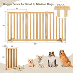 30" Height Tall Freestanding Pet Gate, Solid Wood Folding Safety Fence Wooden Dog Gate with 2 PCs Support Feet Ideal for Stairs, Doorways, Halls, Kitchens, Heavy Duty Gates, 3 Panels, Oak