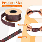 Pangda 300 Feet 1/2 Inch Wire Loom PET Expandable Braided Sleeving Braided Sleeve for TV, Computer, Home Theater (Black-Red)