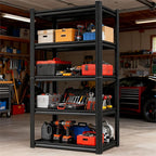 Garage Shelves,14-48''W Heavy-Duty Storage Shelves, Double-Layer Uprights, Thickened Shelves, Waterproof &Rustproof, Suitable for Indoor & Outdoor Use. (Black, 36''W*14''D*78''H, 5-Tier)