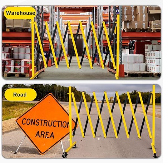 11 Traffic Barricade with Casters, Metal Expandable Barricade, Folding Security Gate, Retractable Fence Outdoor Barricade Fence for Construction Area, Traffic Control（2 Pack)
