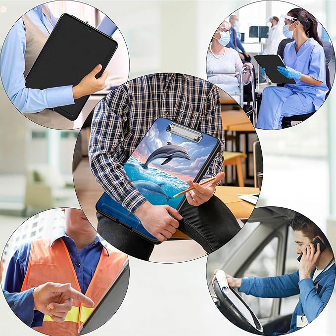 Clipboard with Storage,Office Supplies Nursing Clipboards Folder with Pen Holder Plastic Foldable Clip Board with Storage for Nurse Teacher,Cute Dolphin
