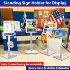 Sign Stand 8.5x11inch Pedestal Sign Holder Poster Stand 3Packs Adjustable Floor Standing Sign Holder with Heavy Duty Display Stand for Indoor Outdoor Business Store Sign Holders(Silver)