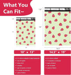 Poly Mailers 10x13 Inch 25 Pcs - Strawberries printed Shipping Bags, 2.4mil Thickness, Waterproof and Tear Resistant Mailing Envelopes, Self-Sealing Packaging Bags for Small Business
