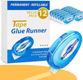 12 Pack Double Sided Tape Roller, 8mm x 315 Inch Permanent Adhesive Scrapbook Tape Dispenser Runner, Glue Tape Roller for Scrapbooking, Crafts and Arts Projects, Photo-Safe, Smooth & Clean