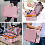 DocSafe Fireproof Document Box with Lock, Hard Case File Organizer with Accordion File Folder, Fireproof Water Resistant Safe Box Home Office Travel Storage for Important Documents Laptop Pink
