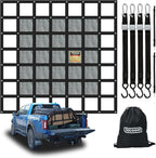 Tecoom Truck Bed Cargo Net, 7.12'x6.66' Heavy Duty for Pickup Truck Bed with Adjustable Cam Buckles, 4 S-Hooks, 2 Cross Strap, 1,500 lbs Capacity Accessory