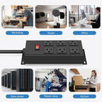 JUNNUJ 20 Amp Power Strip Heavy Duty 2 Pack, Garage 6 Outlets Metal 12 Gauge Surge Protector 3000J, High Amp 5-15P Adapter Shop 6-20R T-Slot Industrial (6AC 2-Pack, 4FT)