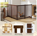 30" Height Tall Freestanding Pet Gate, Solid Wood Folding Safety Fence Wooden Dog Gate with 2 PCs Support Feet Ideal for Stairs, Doorways, Halls, Kitchens, Heavy Duty Gates, 4 Panels, Walnut