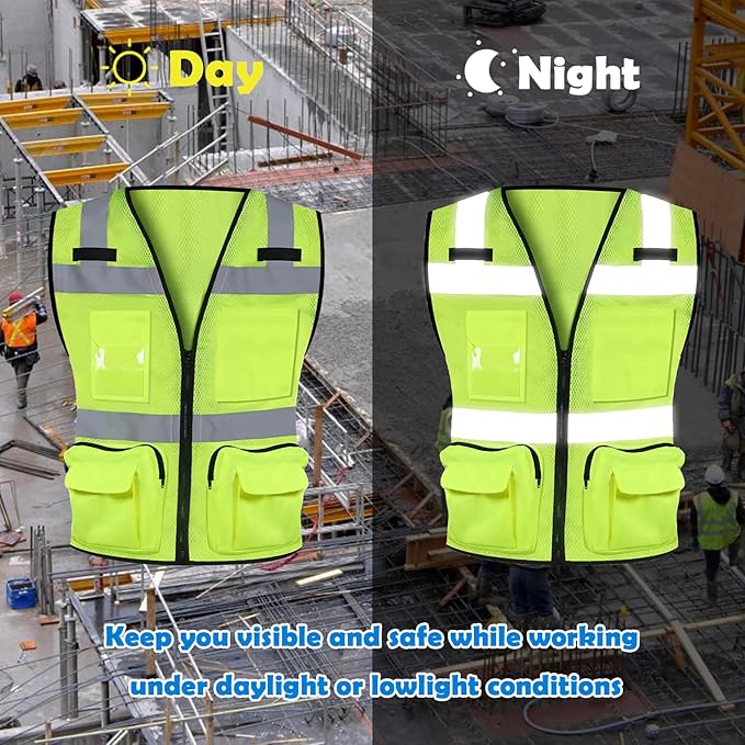 BeautyWill Custom Logo 10/20 Pack Safety Vest Class2 High Visibility Vest with Pockets Breathable Construction Vest Bulk