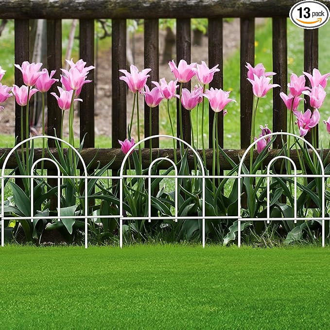 Decorative Garden Folding Border Fence 18in X20ft Rustproof Metal Wire Edging Flower Bed Fences Panel Outdoor White Garden Fencing Edge Patio Landscape