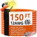 HUANCHAIN 12/3 Gauge 150 ft Outdoor Extension Cord Waterproof Heavy Duty with Lighted end, Flexible Cold-Resistant 3 Prong Electric Cord Outside, 15Amp 1875W 12AWG SJTW, Orange, ETL