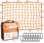 Seven Sparta 5’ x 7’ Bungee Cargo Net Stretches to 10' x 14' for Truck Bed, Pickup Bed, Trailer, Trunk, SUV with 16 Bonus D Clip Carabiners Car Organizer Net for Large Loads (Orange, 5'x7')