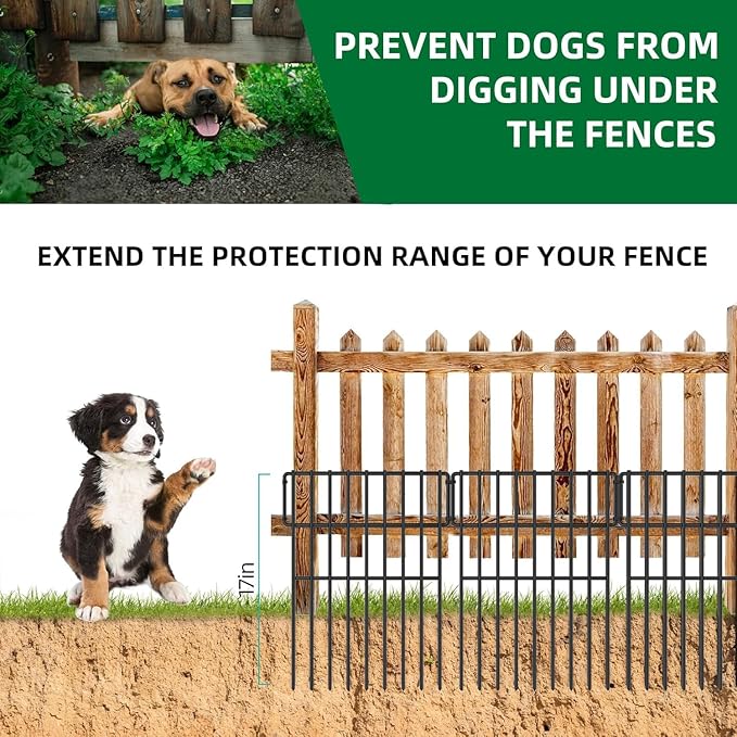 10 Panels Garden Fencing Animal Barrier, 17in (H) X 10.8ft (L) No Dig Dog Fence, 1.25 in Gap Fence Border for Dogs Rabbits, Rustproof Metal Decorative Fences Blocker for Outdoor, Yard, Patio