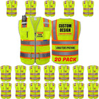 BeautyWill Custom Logo 10 Pockets Safety Vest Class2 ANSI Certified High Visibility Reflective Vest