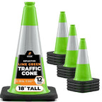 18” Lime Green Traffic Cone - 6" Reflective Collar – 12 Pack - Premium PVC Safety Cone for Parking, Caution, Construction, Road Crews, Emergency Vehicle - MUTCD Compliant - Xpose Safety