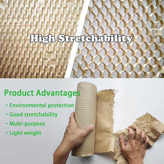 Honeycomb Packing Paper 12" W x 220' L Packing Paper for Moving Products & Gifts Honeycomb Wrapping Paper Recyclable and Biodegradable Cushioning Packing Material with 20 Fragile Stickers