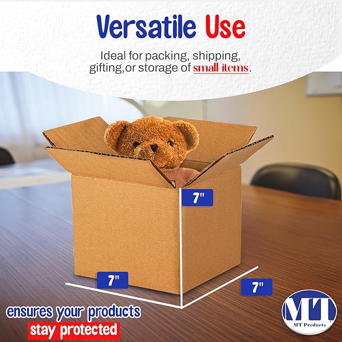 MT Products Sturdy Kraft Corrugated Cardboard Shipping Boxes 7" x 7" x 7" - Small Mailing/Moving Boxes for Transport - Pack of 10