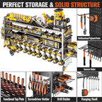 49" W Super Large Power Tool Organizer Wall Mount,Heavy Duty Cordless Tool Organizer with 14 Drill Holder,450 Lbs Capacity 4-Layer Garage Organization for Garage and Workshop (Black)