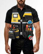 Tool Vest for Men with Adjustable Strap, Reflective Safety Work Vest for Electrician, Carpenter, Construction, Black and Yellow