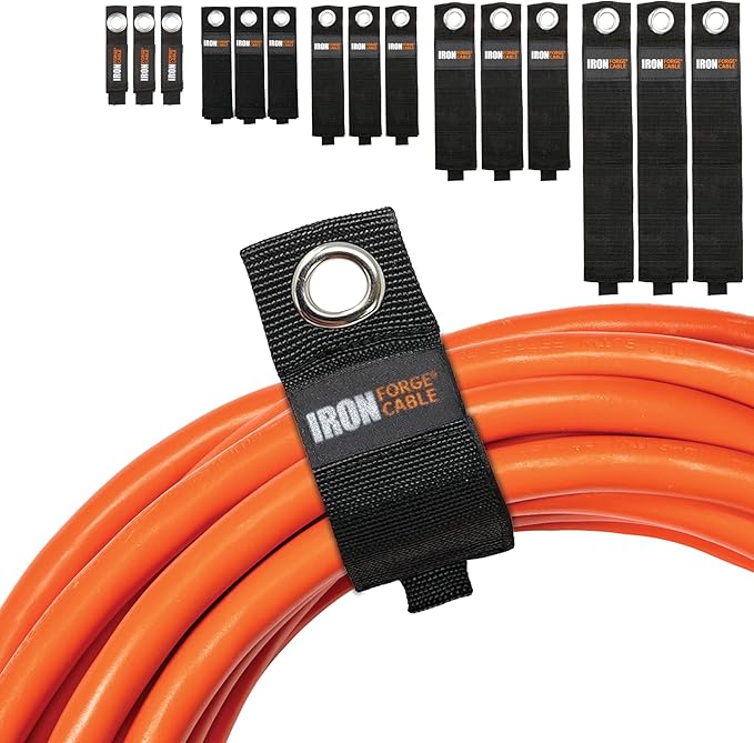 Iron Forge Cable Extension Cord Wrap Organizer, 15 Piece Multi-Pack - 3 Pieces of Small, Medium, Large, XL and XXXL Hook and Loop Wraps Up to 50 lbs