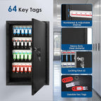 ORIENTOOLS Key Box Steel Key Safe Cabinet, Wall Mount Key Holder Lock Box with Key Tags, Key Organizer Ideal for Home, Hotels, Valets and Office Key Storage (64 Keys, Black)