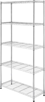 Whitmor 5 Tier Shelving Unit, Metal Storage Shelves, 400 lbs Capacity per Shelf, 2000 lbs Total, Adjustable Heavy Duty Shelf, Easy Assembly for Kitchen, Garage, Plant, 36" L x 14" W x 72" H, Chrome