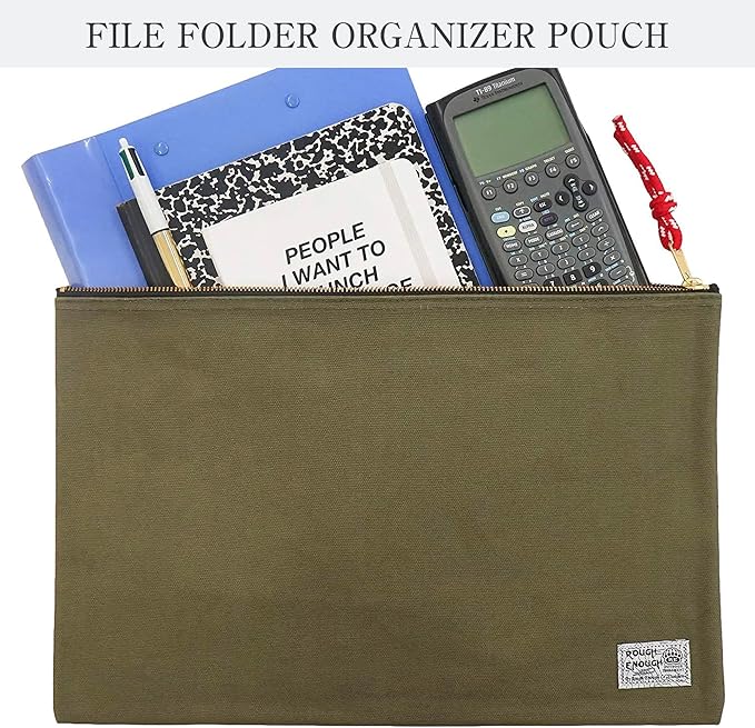 Rough Enough Important Document Storage Bag File Folder Organizer Pouch with Zipper Waxed Canvas Water Repellent for Travel Office Legal Size Green