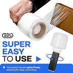 IDL Packaging 5" x 1000' Stretch Wrap Mini Roll of 80 Gauge (Pack of 12 Rolls) with Plastic Reusable Handle - Extra Sticky Clear Stretch Wrap Film - Tear-Resistant Plastic Wrap for Moving