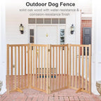 36" Height Extra Tall Freestanding Pet Gate, Solid Wood Folding Safety Fence Wooden Dog Gate with 2 PCs Support Feet Ideal for Stairs, Doorways, Halls, Kitchens, Heavy Duty Gates, 4 Panels, Oak