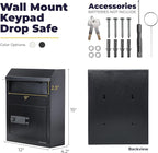 Volcora Key Drop Box with Lock, Drop Slot Depository Safe Box Digital Keypad, Outdoor Waterproof Money Drop Safe for Business, Cash Drop Box, Wall Mount Mailbox, Electronic Programmable Lock, Black