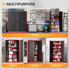 Metal Garage Storage Cabinets with Lock, 72" Tall Tool Cabinet with 2 Door and 5 Adjustable Shelves, Locking Garage Cabinets and Lockable Steel Locker for Home Office Warehouse-(Red Black-72”H)