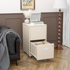 2 Drawer Mobile File Cabinet with Lock, Metal Filing Cabinets with Wheels,Rolling Storage Cabinet, Under Desk Vertical File Cabinet for Home Office, Lockable Steel Two Drawer for Letter Size, Cream